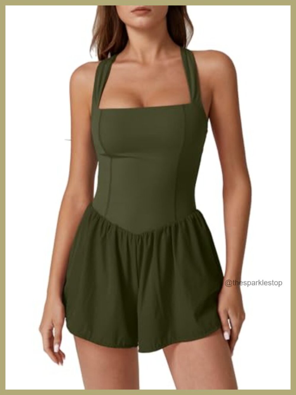 Sleeveless Square Neck Romper Jumpsuit with Pockets Stretch Casual Summer